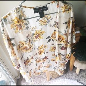 Floral sheer boho kimono top